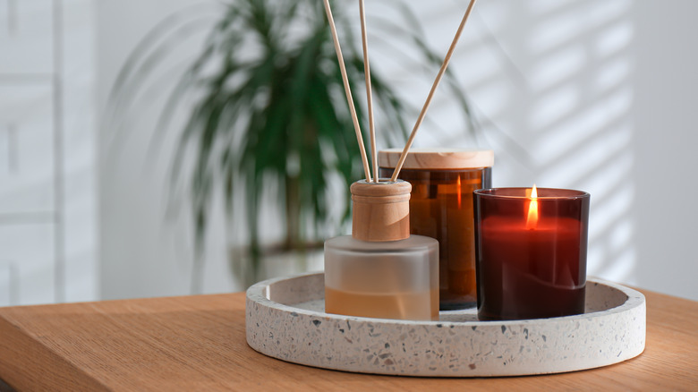 decorative tray with candles