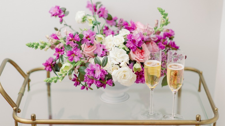 flowers on bar cart