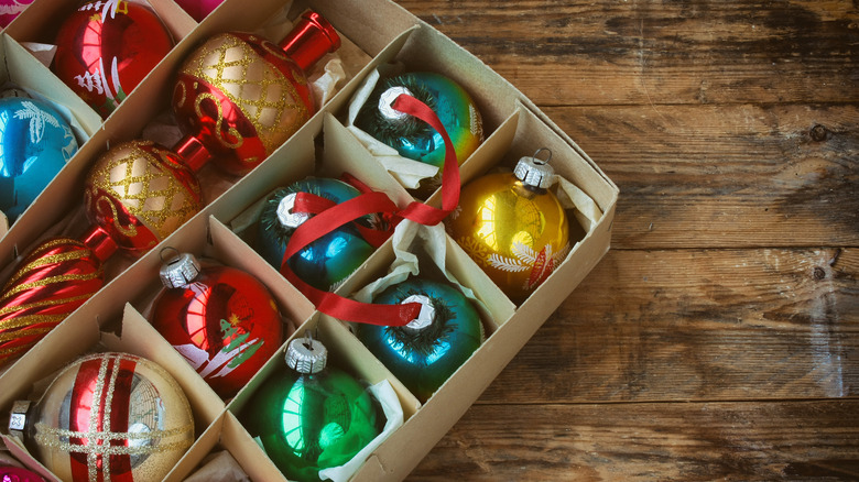 cardboard Christmas ornament storage box