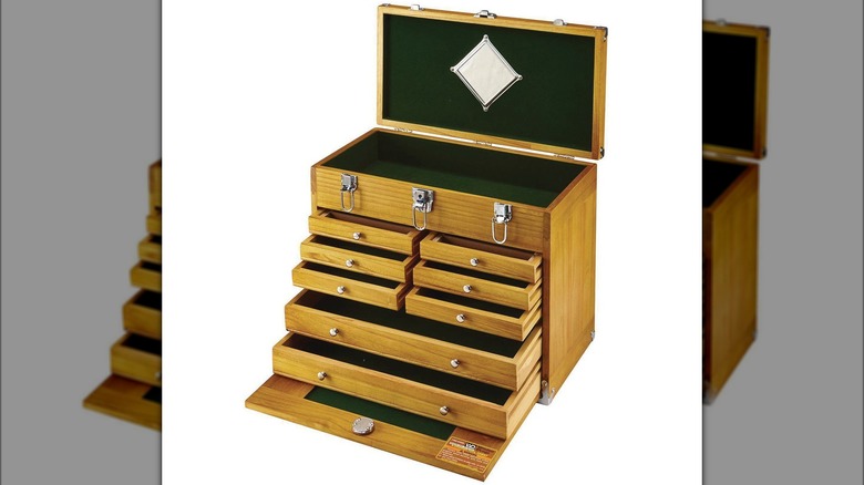 Eight drawer wooden toolbox