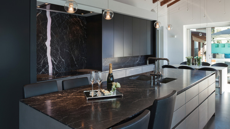 Black marble kitchen countertops