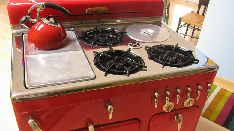 vintage red range oven