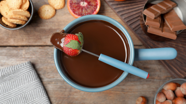 strawberry on chocolate fondue fork