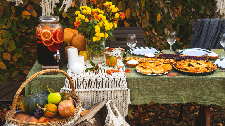 Thanksgiving table with table cloth