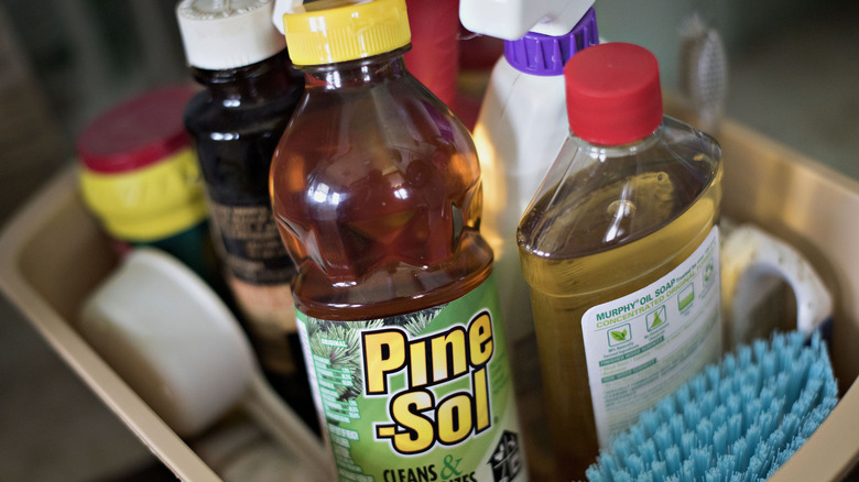 Pine-sol in cleaning basket