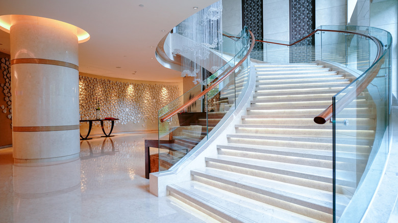 grand staircase with thick handrail