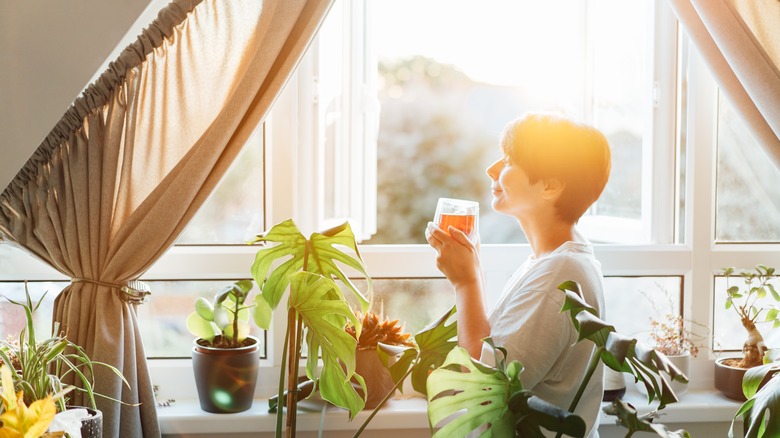 Woman drinking morning tea