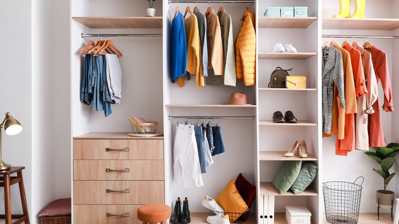 colorful walk in closet 