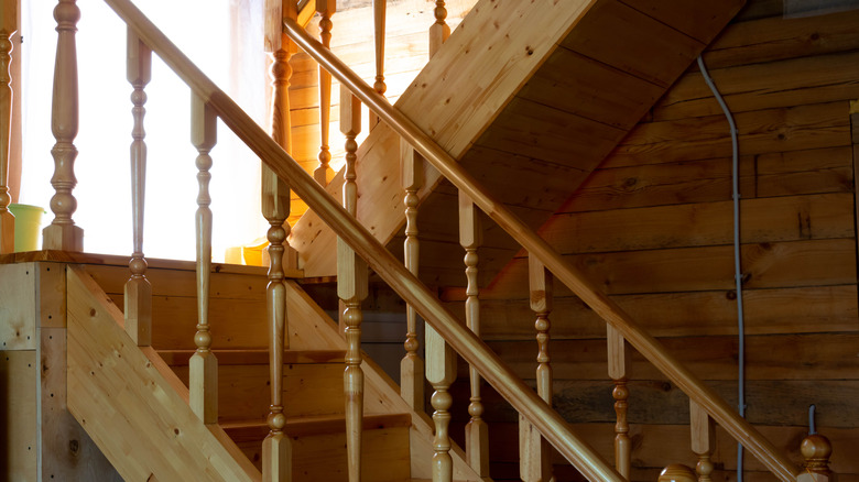 Wooden staircase in contemporary house