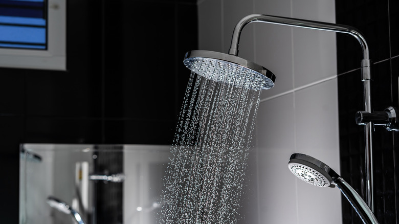 silver shower head running