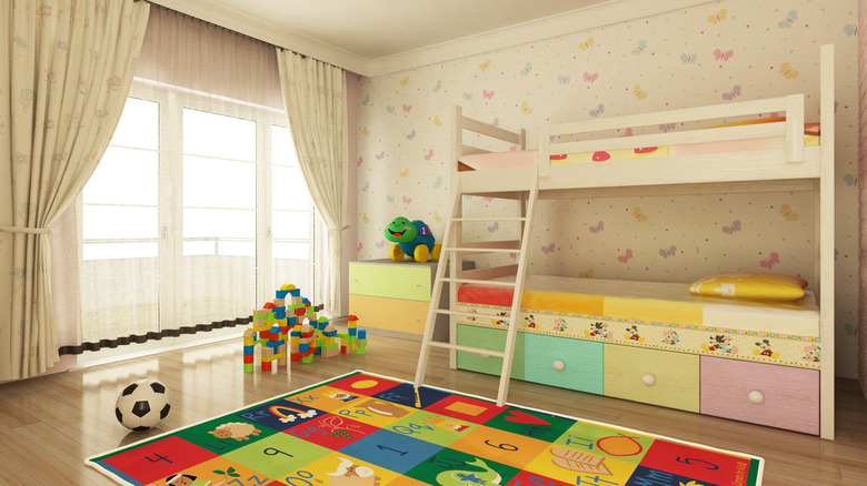 colorful drawers on bunk bed