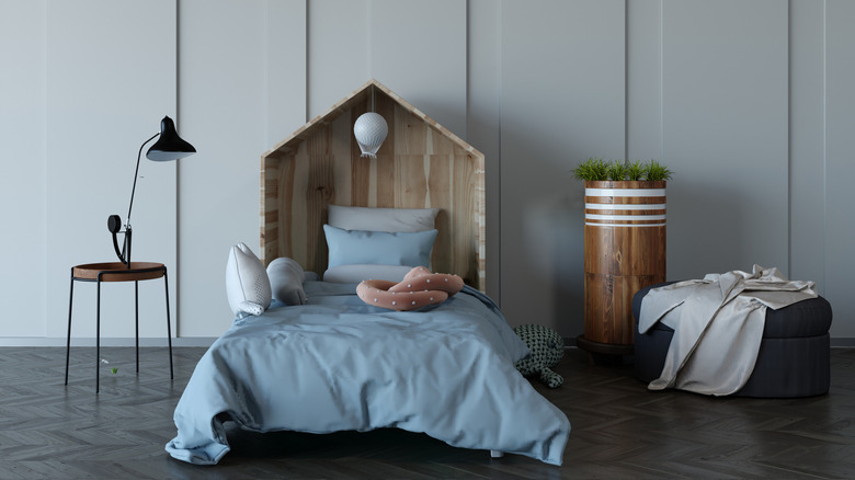 wooden house shaped headboard