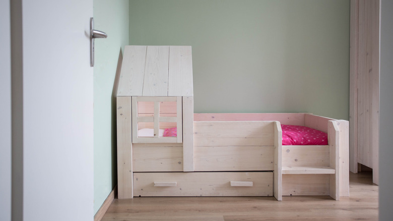 wooden bed with window