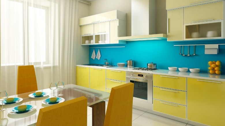 Yellow and blue kitchen