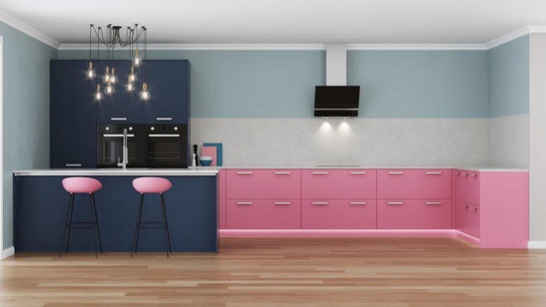 pink and gray kitchen