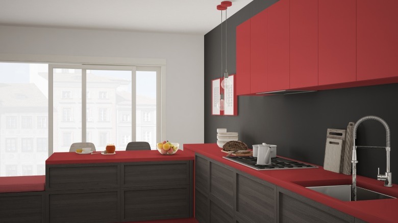 black and red kitchen