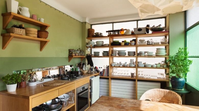 Green and wood kitchen