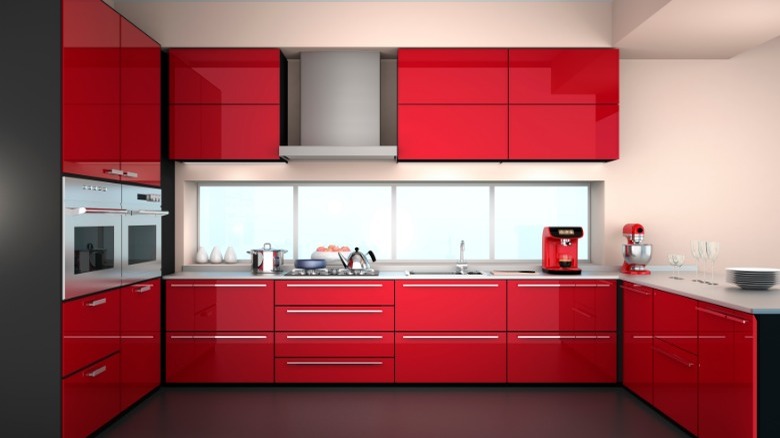 Shiny red kitchen cupboards