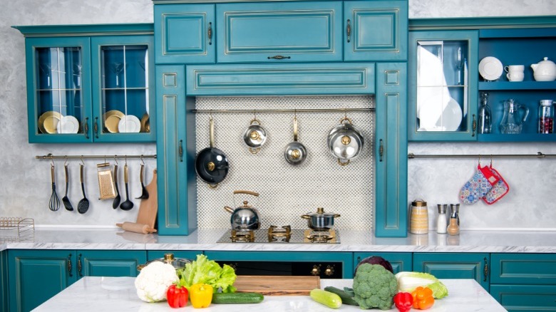 Turquoise kitchen cupboards