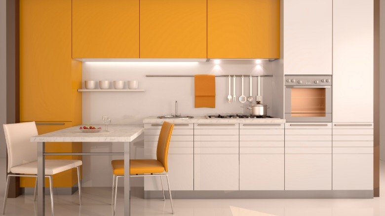 Yellow and white kitchen