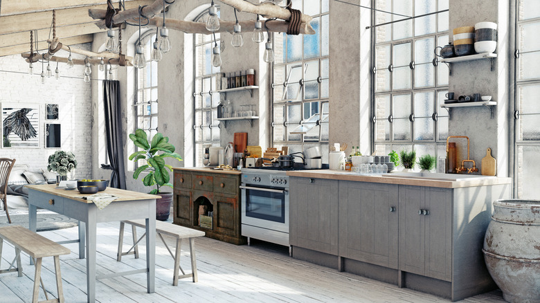 Modern industrial loft kitchen