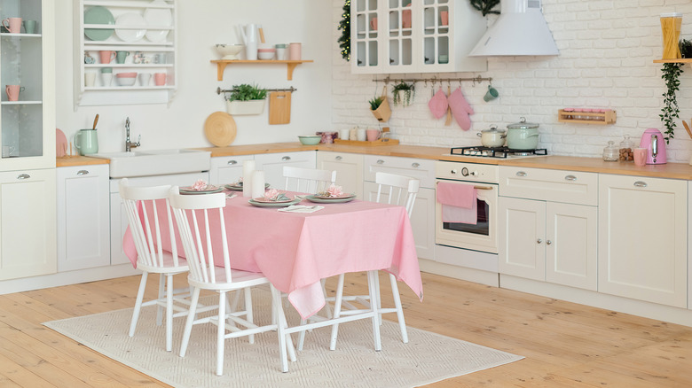 Kitchen with pink accents