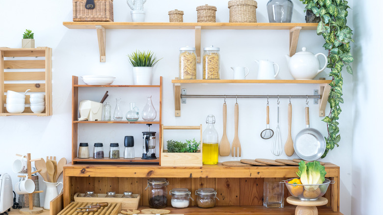 Wood bakers rack and shelves