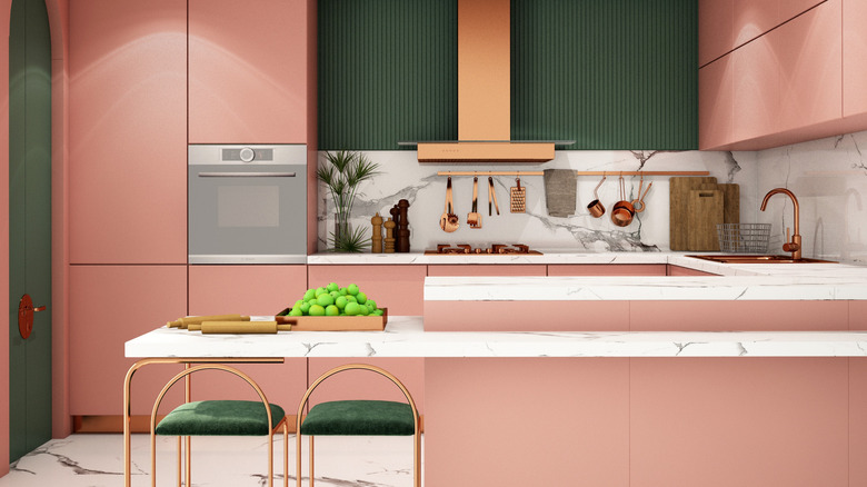 Rose pink and emerald kitchen