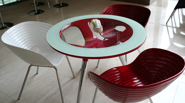 a colorful table and chairs