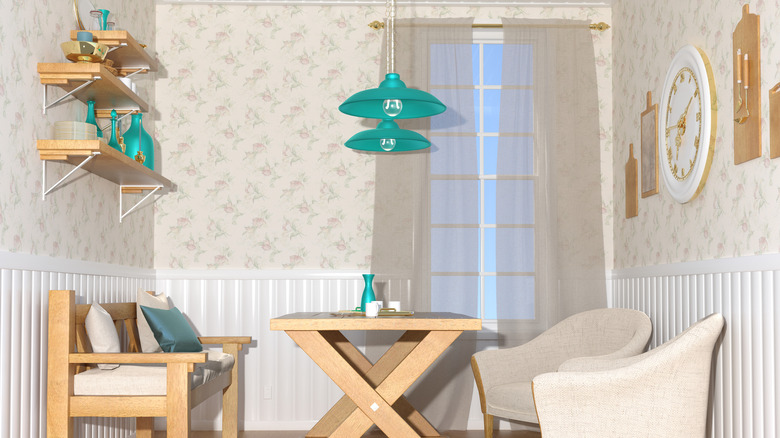 breakfast nook with wallpaper