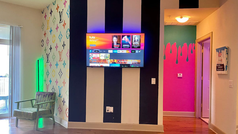 colorful neon Houston Airbnb 