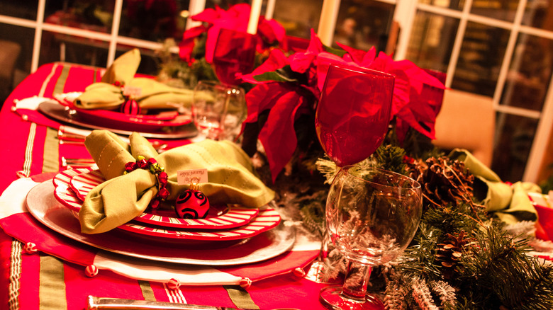 poinsettias in center of table