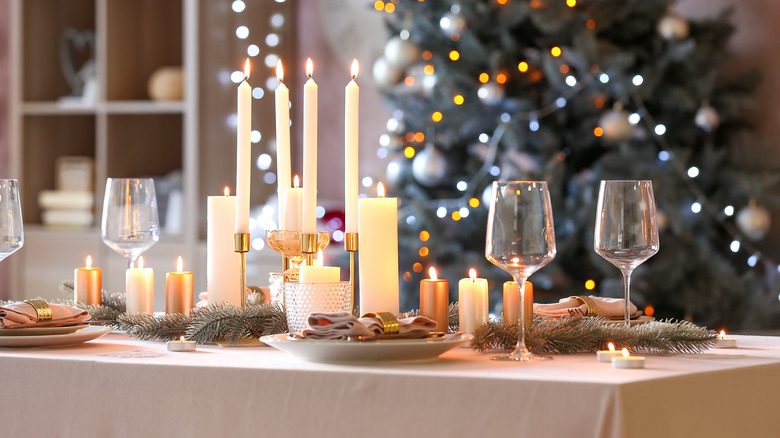 tapered candle centerpiece on table