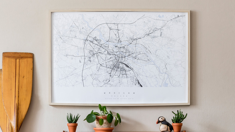 framed map on wall