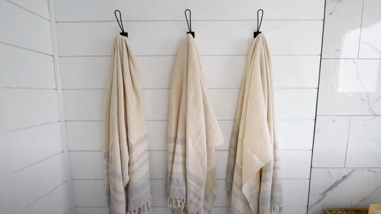 Towels hanging in bathroom