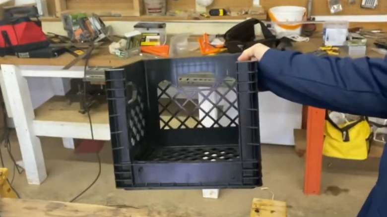 DIY plastic milk crate chicken nesting box