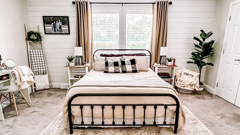 Whitewashed rustic bedroom