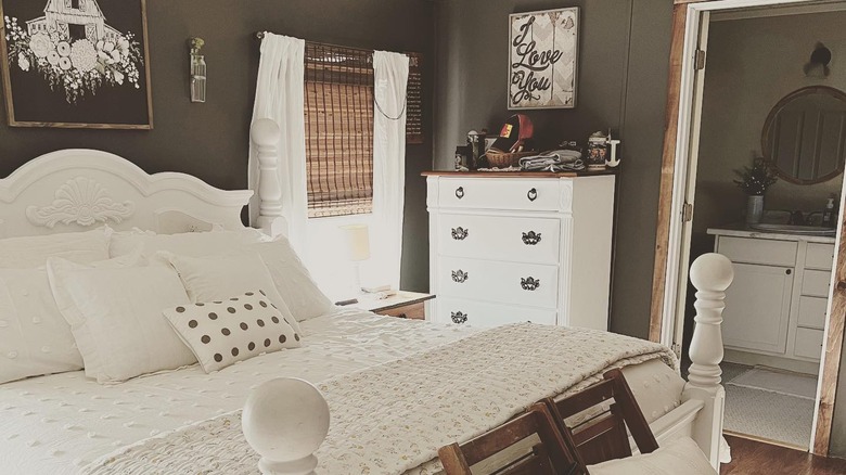 Black and white farmhouse bedroom