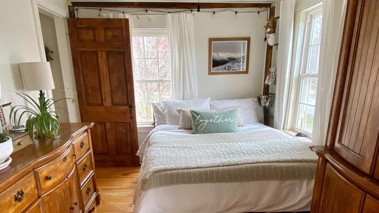 Wood paneled farmhouse bedroom