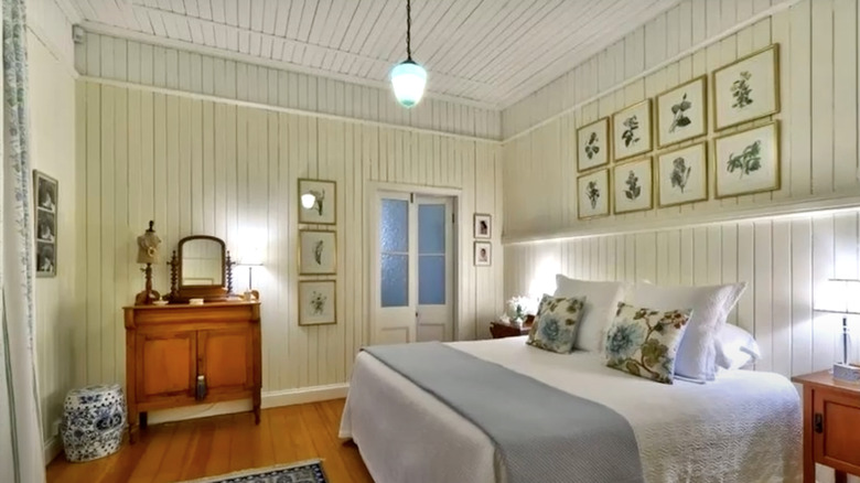 French country bedroom with shiplap