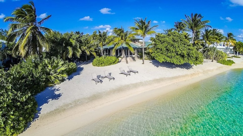 home in trees by a beach