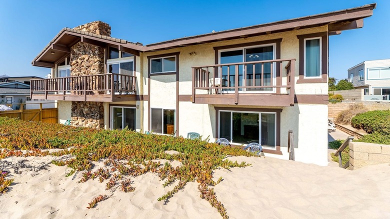 Beach home with stone chimney