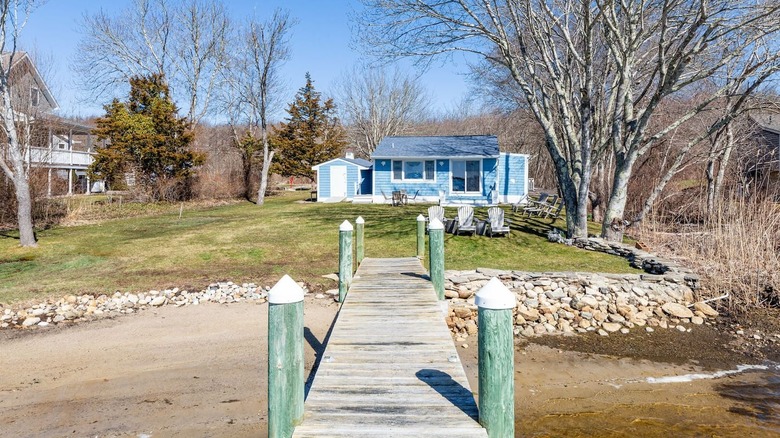 Blue house with patio