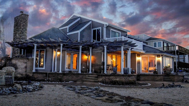 Lark gray beach house at dusk