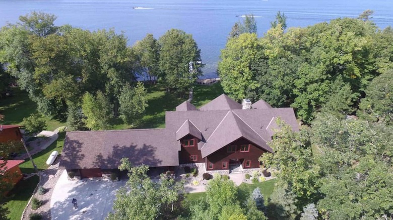 Sky view of large beach house