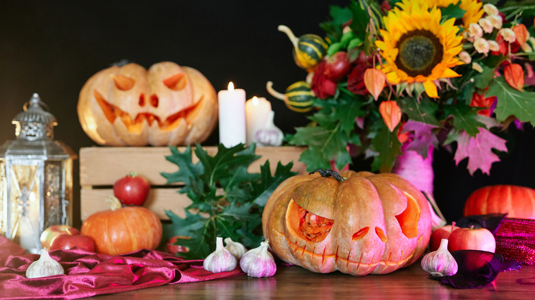 scary Halloween orange pumpkins