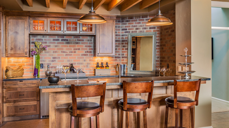 Bar with brick backsplash