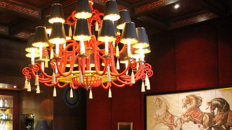 Lighted chinese chandelier in a bar