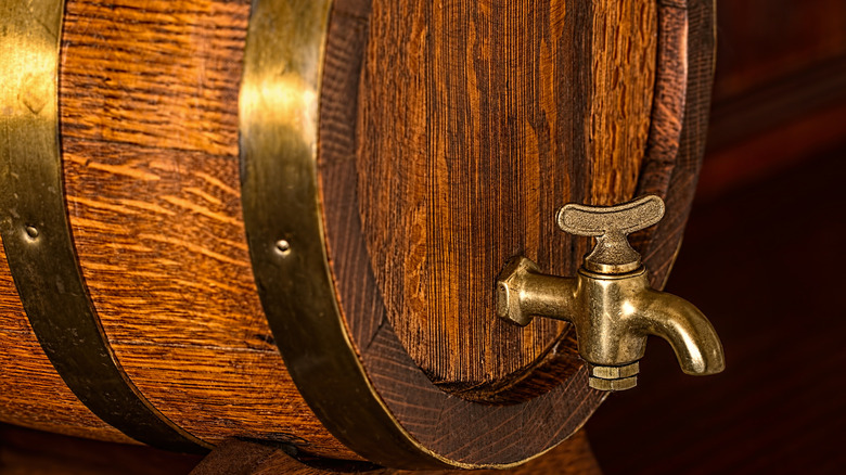 Close up on a barrel wine dispenser