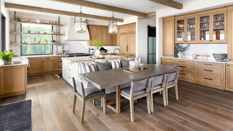 Bench kitchen island installation